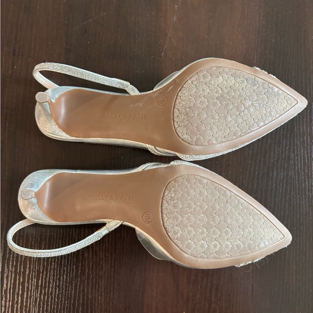 Source Unknown Shimmering Silver Slingback Heels - image 7